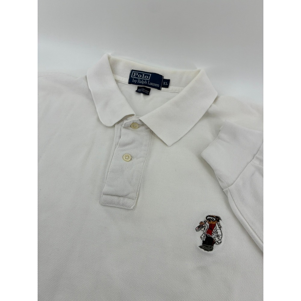 VNTG Ralph Lauren White 100% Cotton Long Sleeve Polo Shirt XL Polo Bear